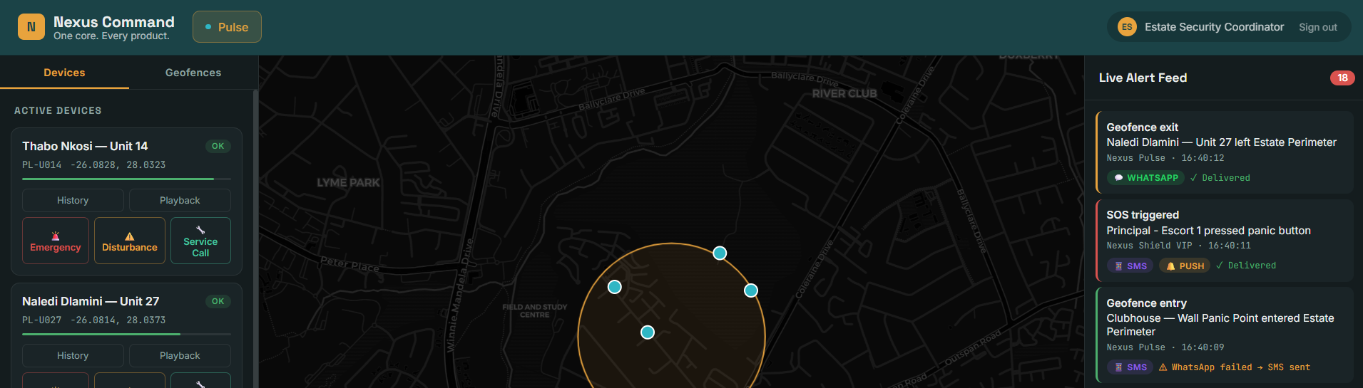 Nexus Pulse live command dashboard